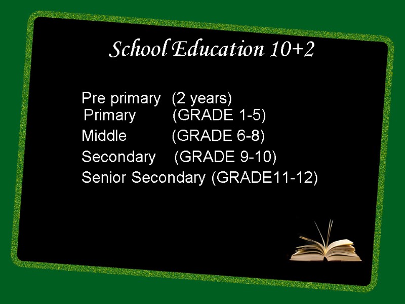 School Education 10+2    Pre primary  (2 years) Primary  